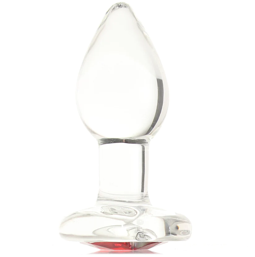 Anal Glass Butt Plug with Red Heart Gem Small