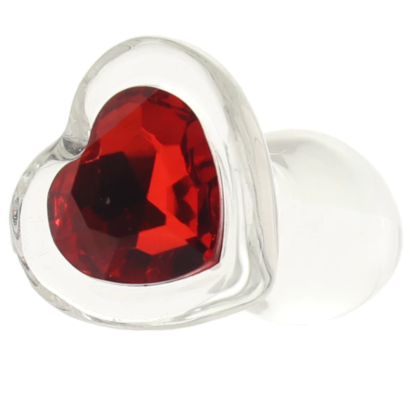 Anal Glass Butt Plug with Red Heart Gem Small
