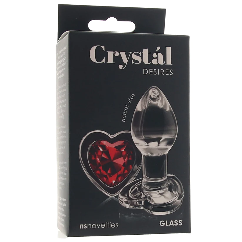 Anal Glass Butt Plug with Red Heart Gem Small