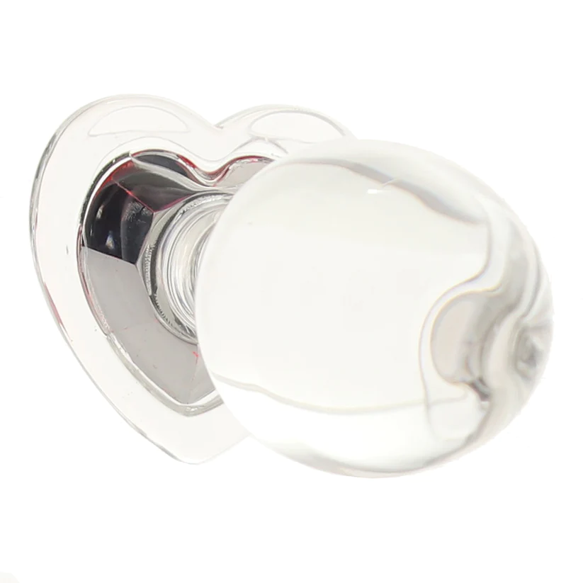 Anal Glass Butt Plug with Red Heart Gem Medium