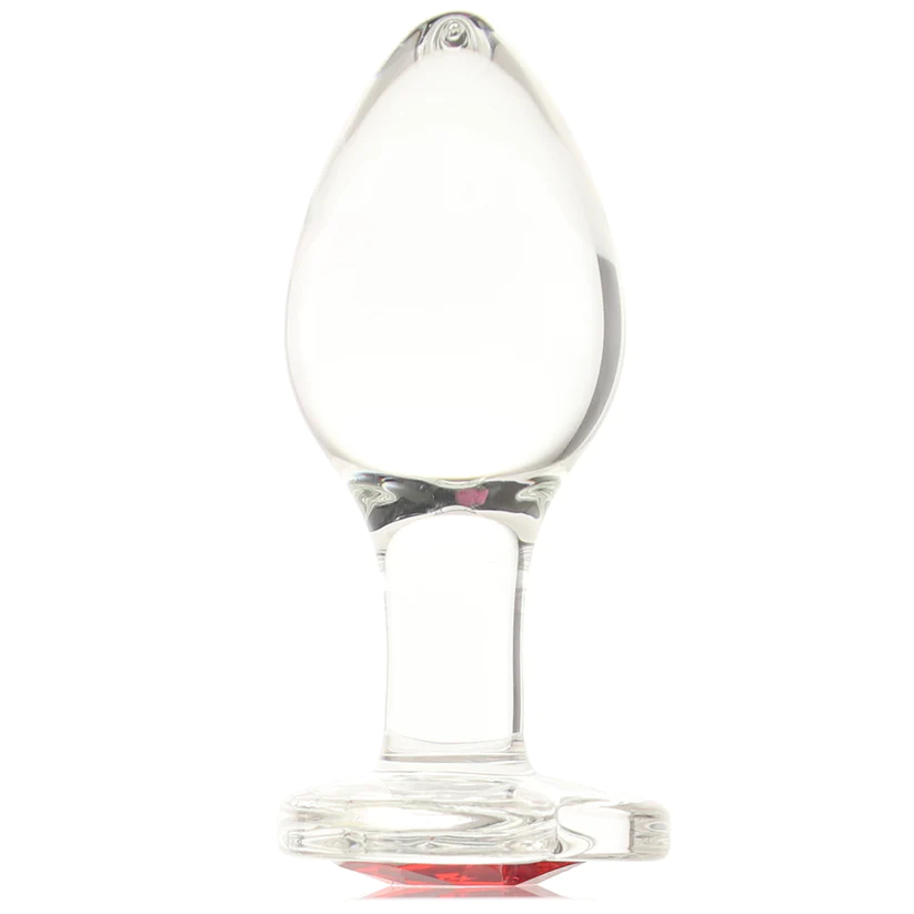 Anal Glass Butt Plug with Red Heart Gem Medium