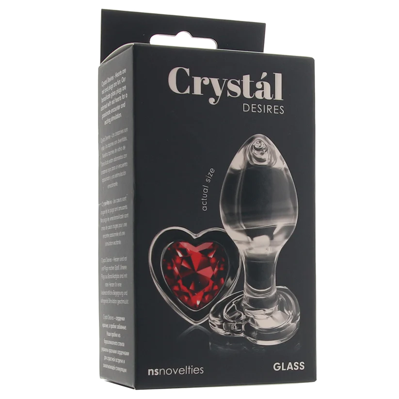 Anal Glass Butt Plug with Red Heart Gem Medium
