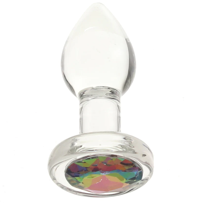 Anal Glass Butt Plug with Rainbow Gem Small