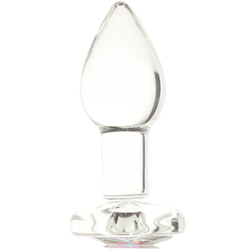 Anal Glass Butt Plug with Rainbow Gem Small