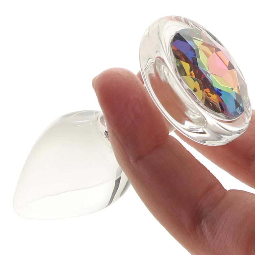 Anal Glass Butt Plug with Rainbow Gem Small
