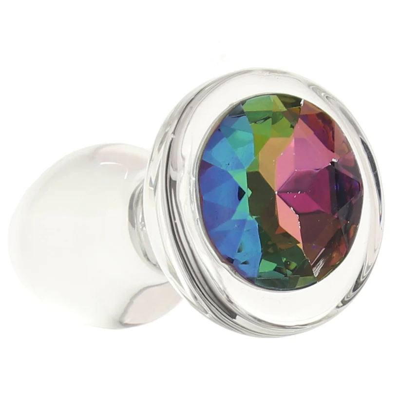 Anal Glass Butt Plug with Rainbow Gem Small
