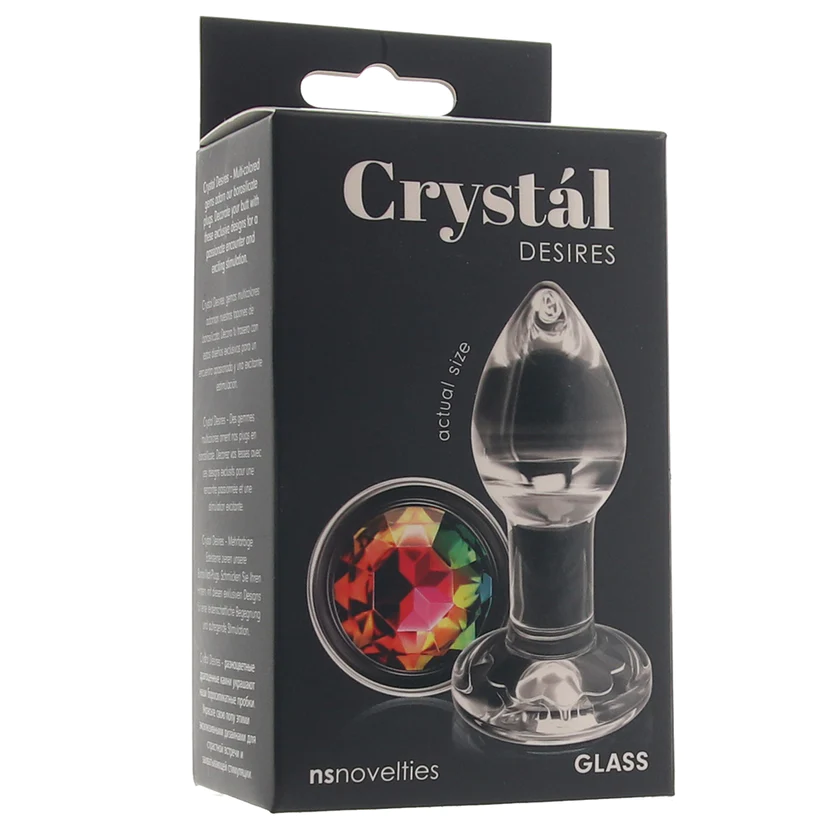 Anal Glass Butt Plug with Rainbow Gem Small