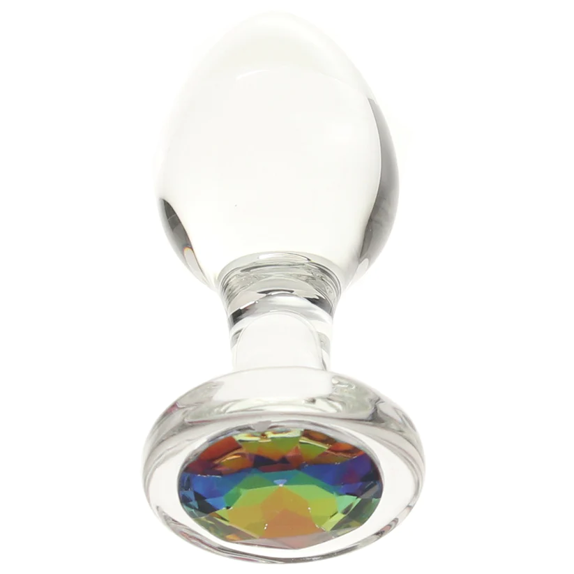 Anal Glass Butt Plug with Rainbow Gem Medium