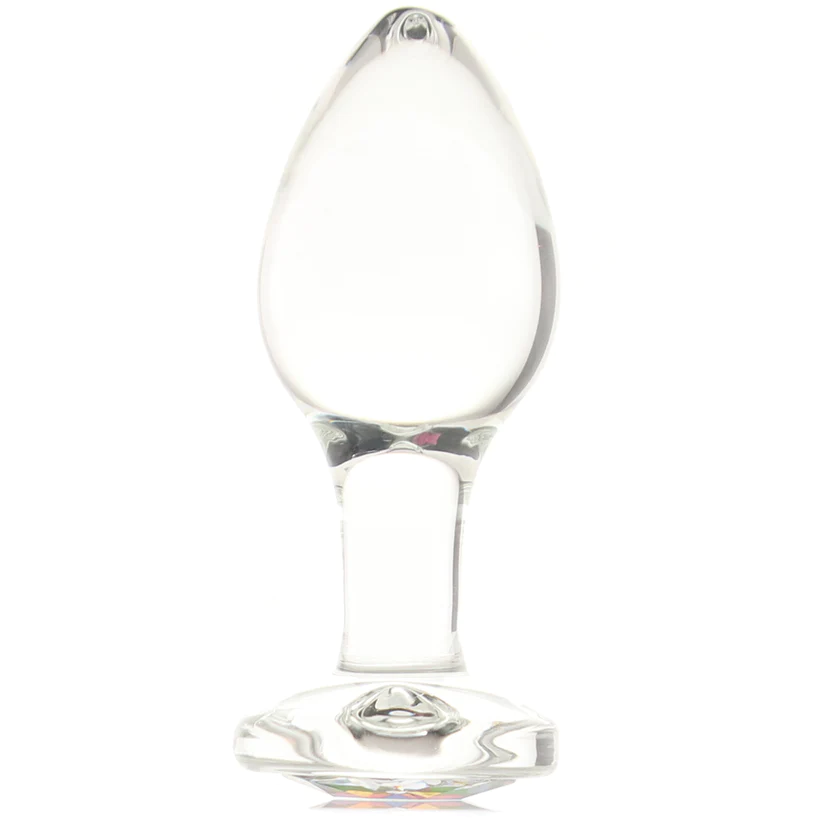 Anal Glass Butt Plug with Rainbow Gem Medium