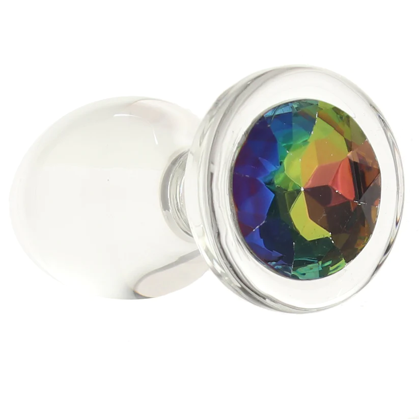 Anal Glass Butt Plug with Rainbow Gem Medium