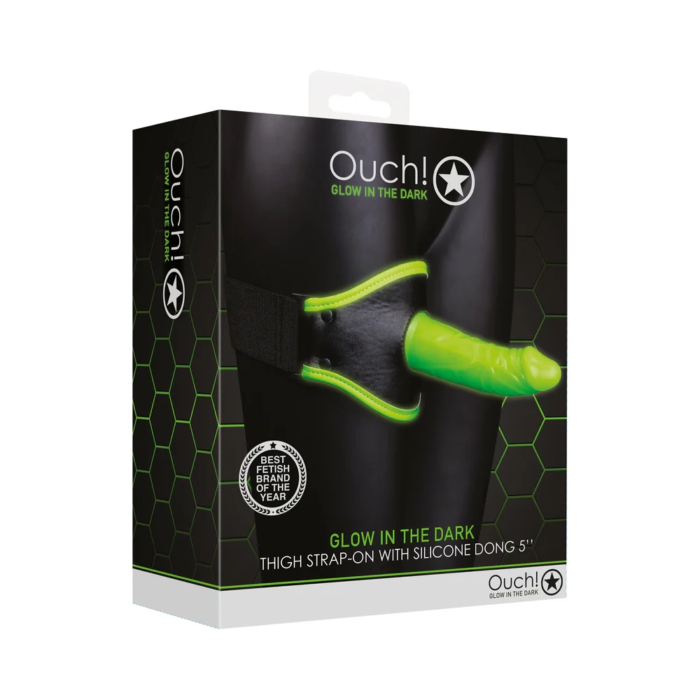 Glow in the Dark Thigh Strap-On Harness with 5 inch Dildo Green