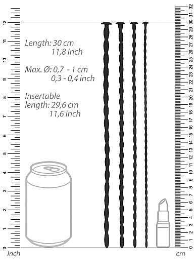 Ouch! Urethral Sounding Advanced Silicone Spiral Screw Plug Set Black 7 mm / 8 mm / 9 mm / 10 mm