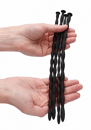 Ouch! Urethral Sounding Advanced Silicone Spiral Screw Plug Set Black 7 mm / 8 mm / 9 mm / 10 mm