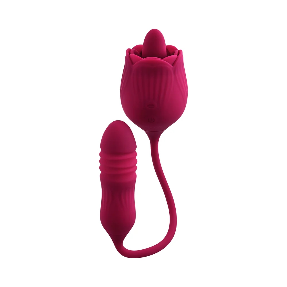Thrusting Bullet & Flicking Tongue Rose Vibrator