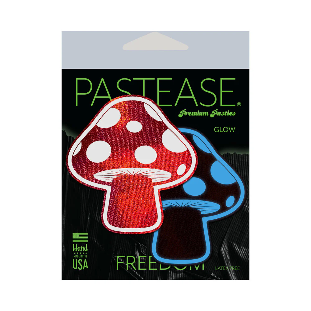 Pastease Mushroom: Shiny Red & White Glow-in-the-Dark Shroom Nipple Pasties (84092) | SlipDix.com