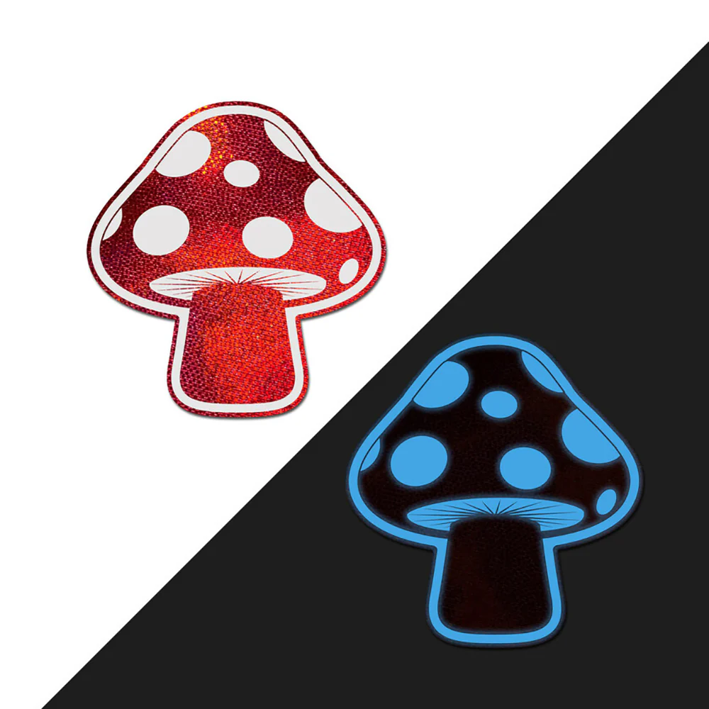Pastease Mushroom: Shiny Red & White Glow-in-the-Dark Shroom Nipple Pasties (84092) | SlipDix.com