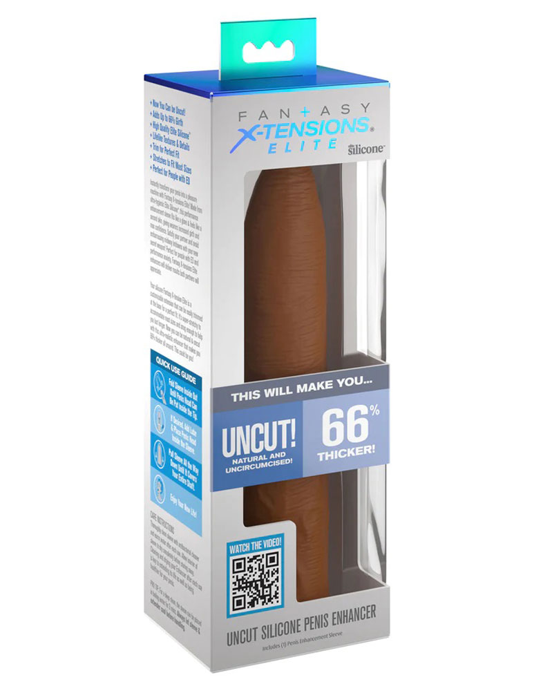 X-tensions Elite Uncut 7 in. Open-Ended Silicone Enhancement Sleeve Tan