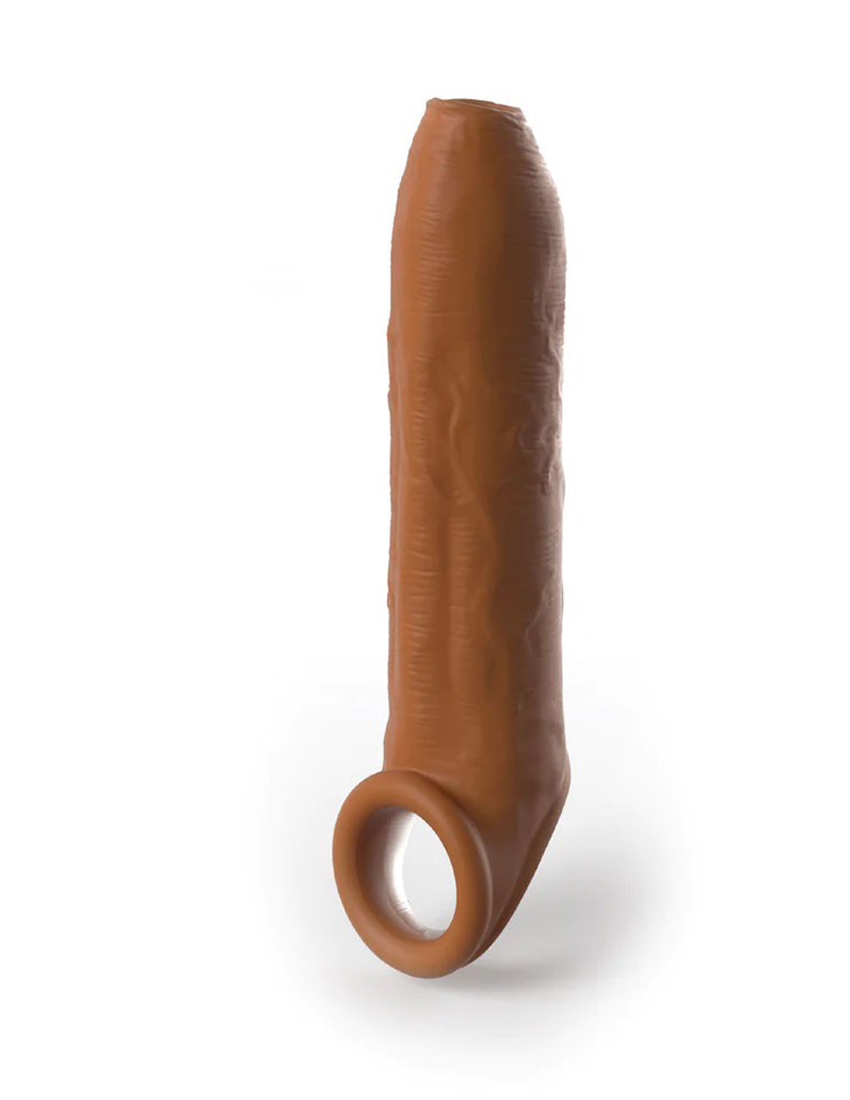 X-tensions Elite Uncut 7 in. Open-Ended Silicone Enhancement Sleeve with Strap Tan