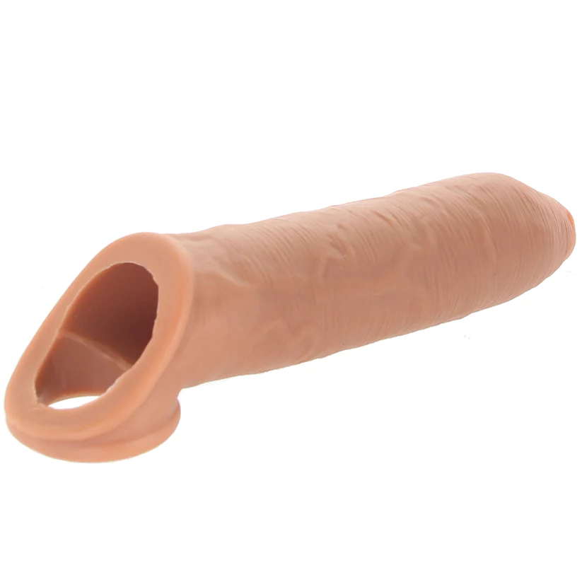 X-tensions Elite Uncut 7 in. Open-Ended Silicone Enhancement Sleeve with Strap Tan