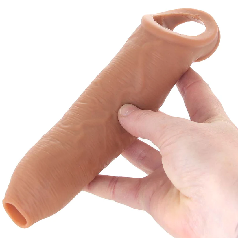 X-tensions Elite Uncut 7 in. Open-Ended Silicone Enhancement Sleeve with Strap Tan