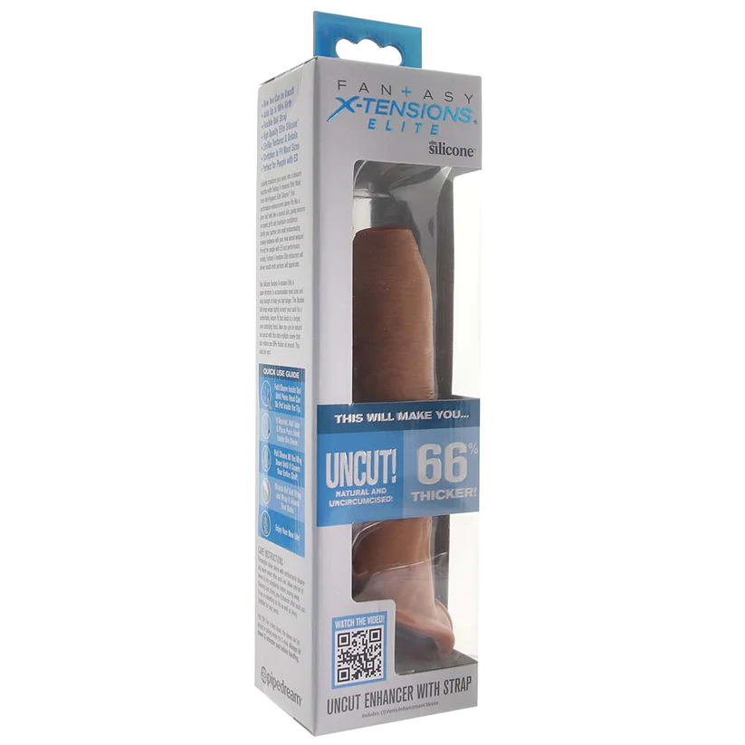 X-tensions Elite Uncut 7 in. Open-Ended Silicone Enhancement Sleeve with Strap Tan