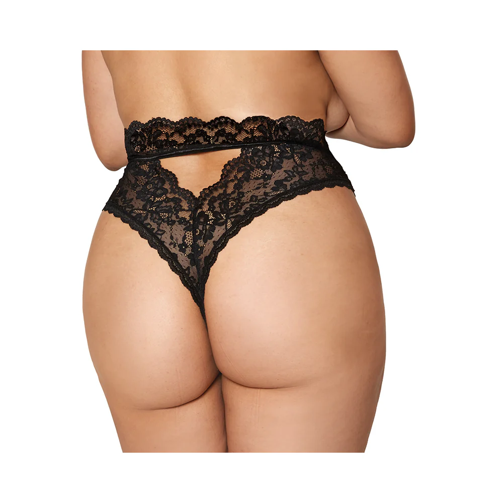 Dreamgirl High-Waist Scallop Lace Panty With Keyhole Back Black