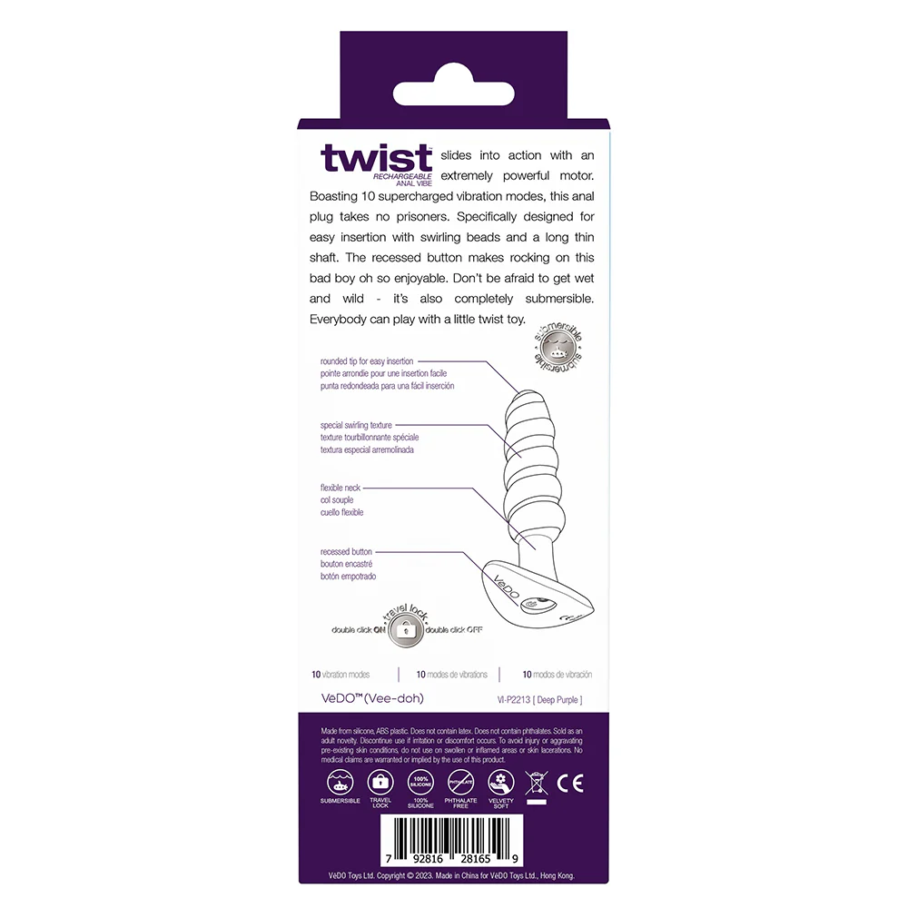 VeDO Twist Silicone Vibrating Butt Plug Purple