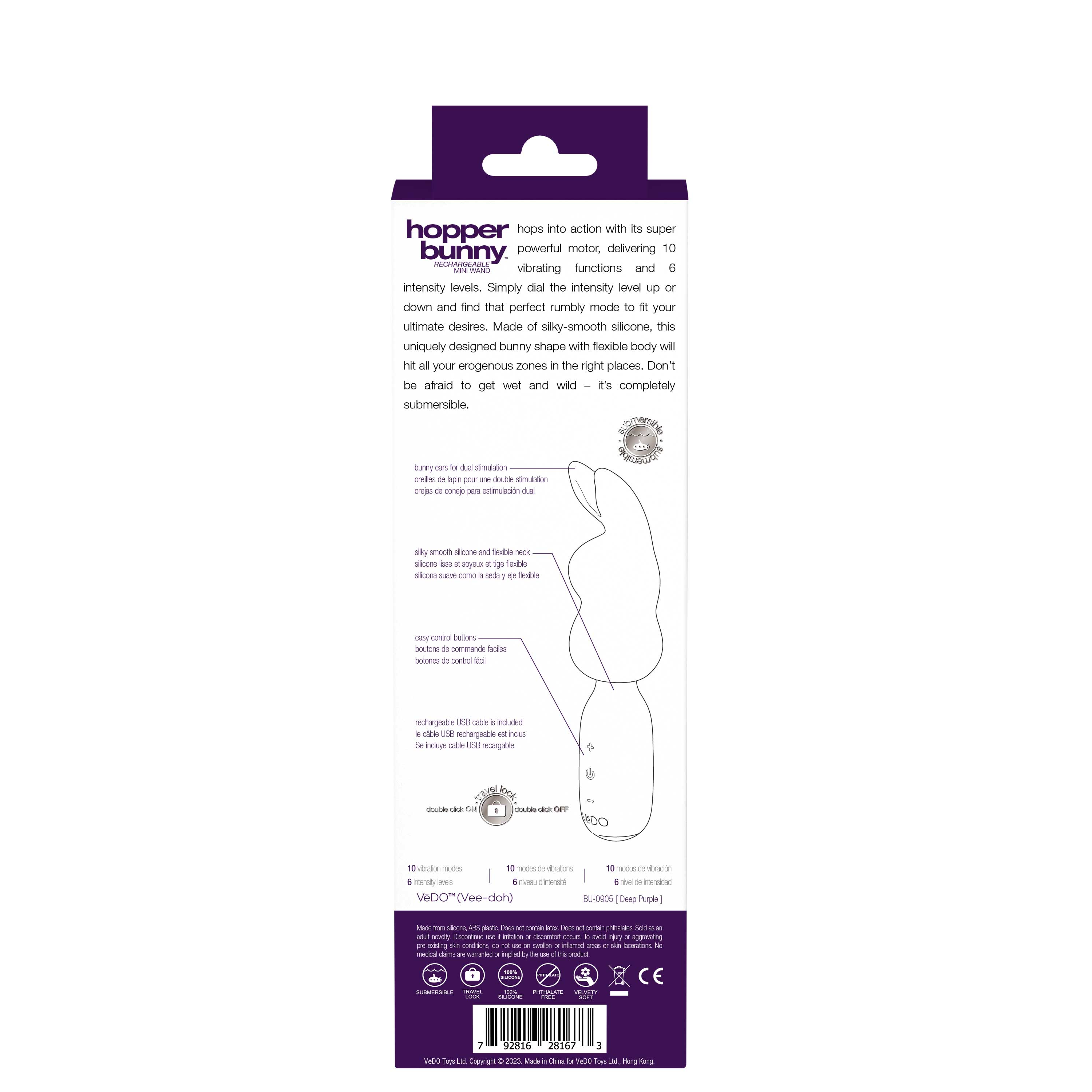 VeDO Hopper Bunny Silicone Mini Wand Vibrator Purple