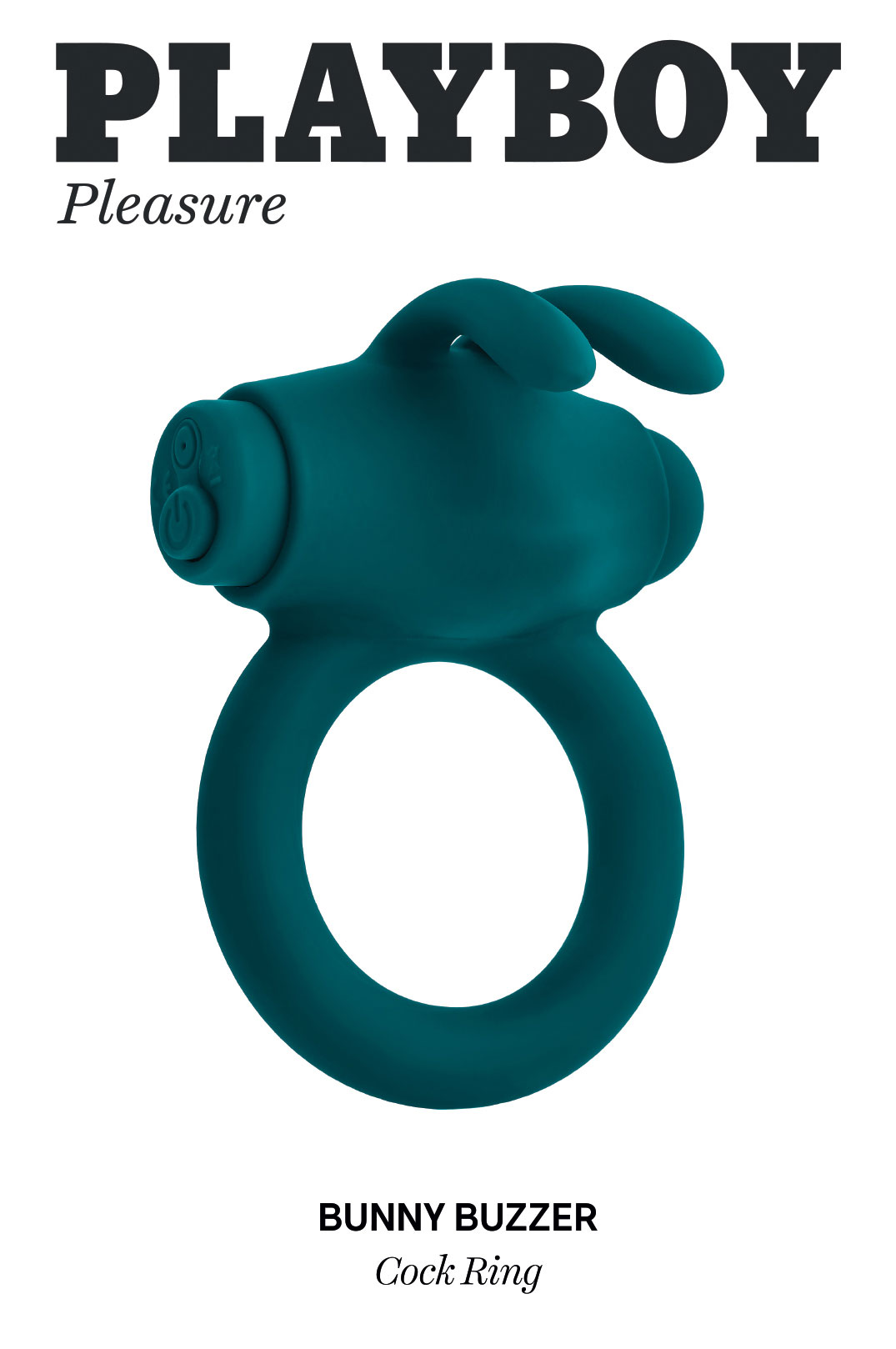 Playboy Bunny Buzzer Vibrating Silicone Cock Ring with Clit Stimulator Teal