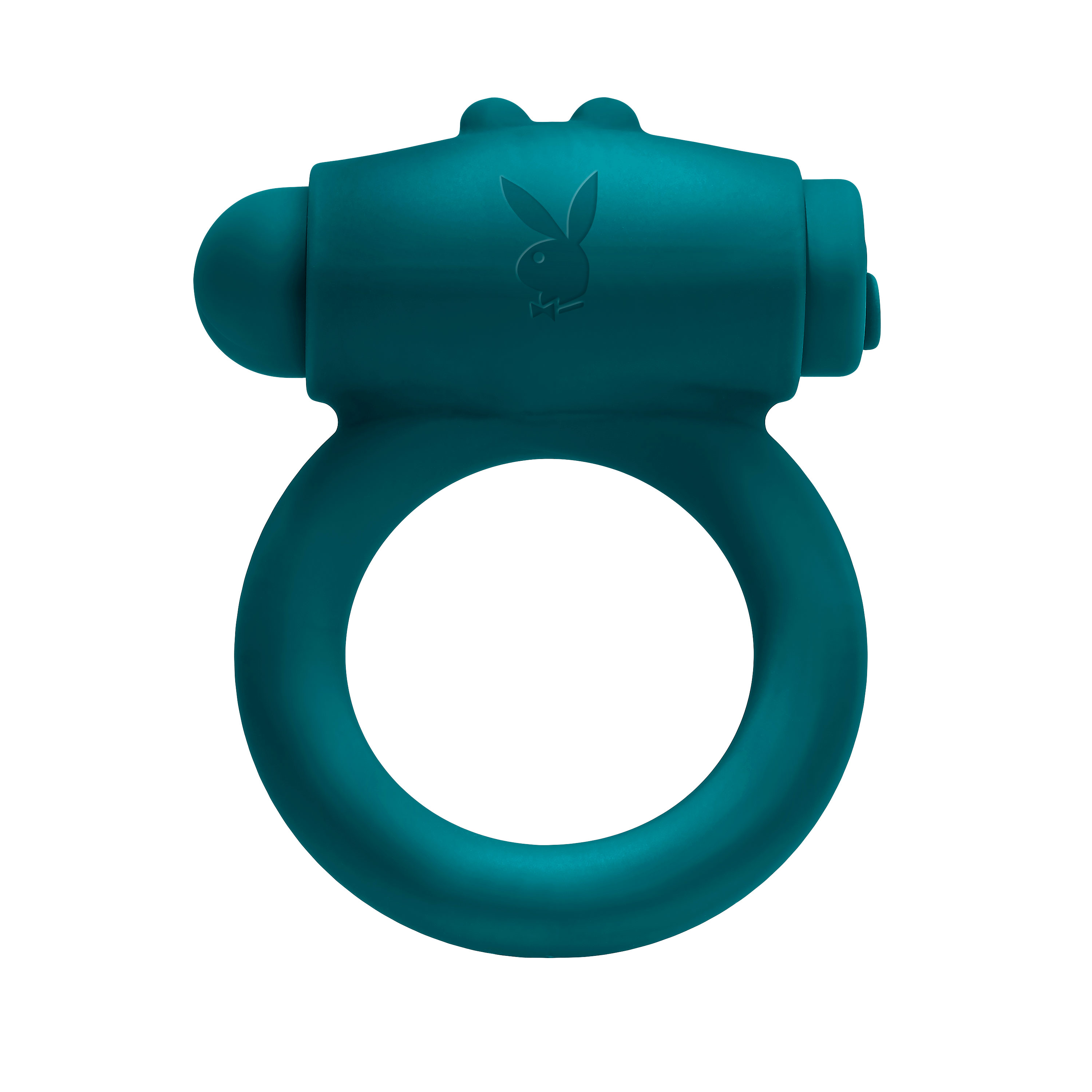 Playboy Bunny Buzzer Vibrating Silicone Cock Ring with Clit Stimulator Teal