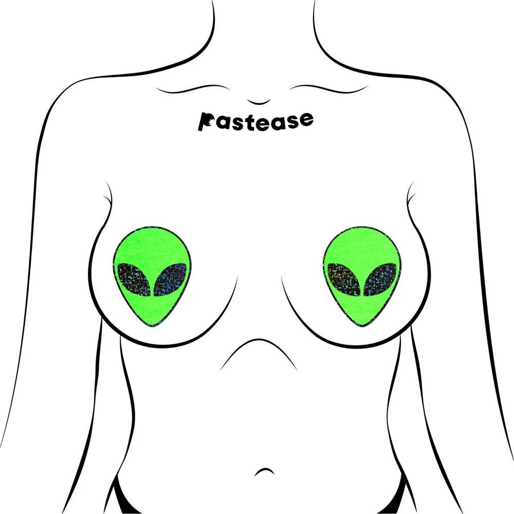 Pastease Glow-in-the-Dark Glitter Alien Pasties Green (86943) | SlipDix.com