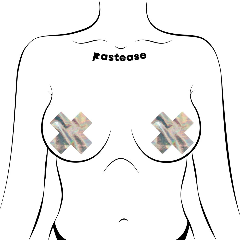 Pastease Holographic Crosses Pasties Silver (86972) | SlipDix.com