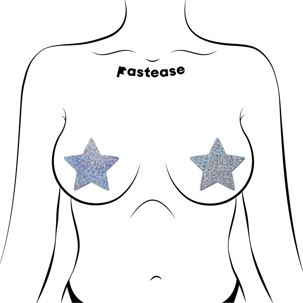 Pastease Glitter Star Pasties Silver (86982) | SlipDix.com