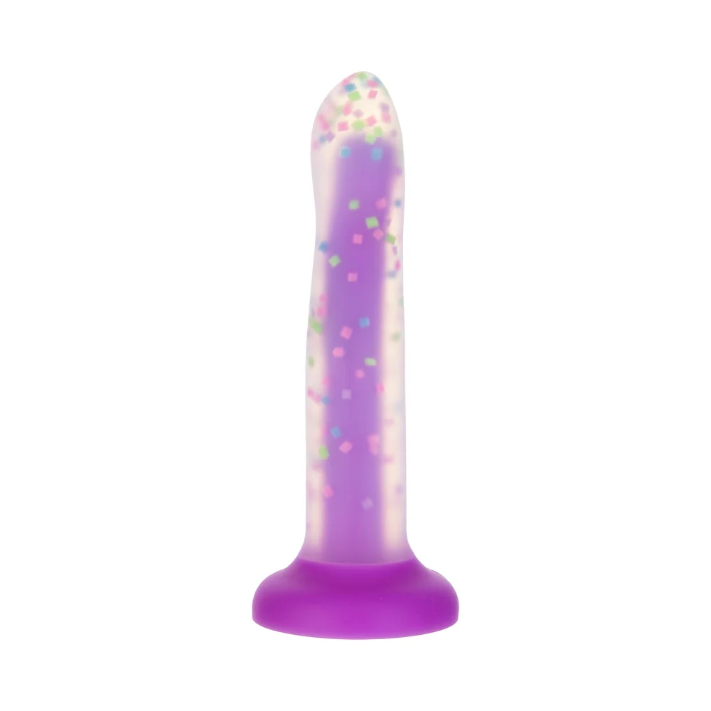 8 in. Bendable Glow-in-the-Dark Silicone Dildo Purple Confetti