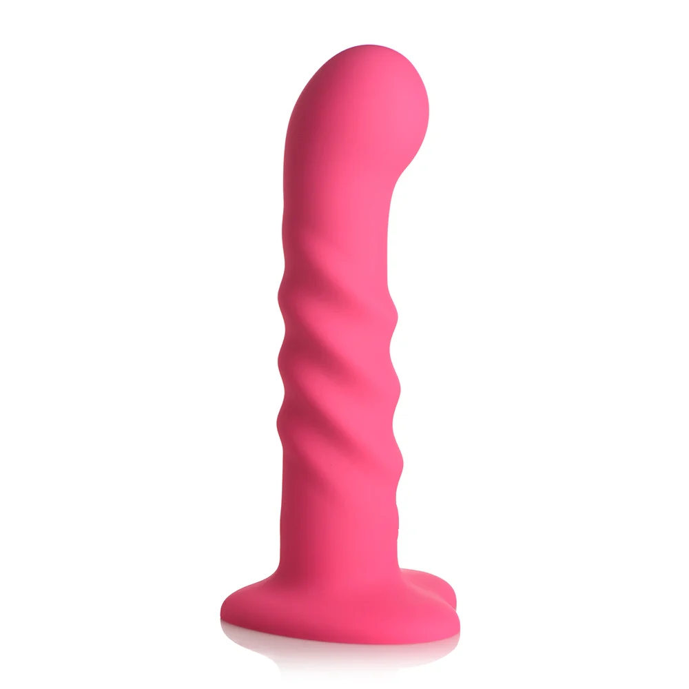 7 in. Ribbed Silicone Vibrating Dildo with Remote Pink