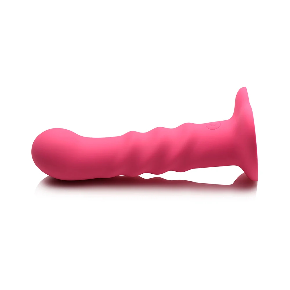 7 in. Ribbed Silicone Vibrating Dildo with Remote Pink