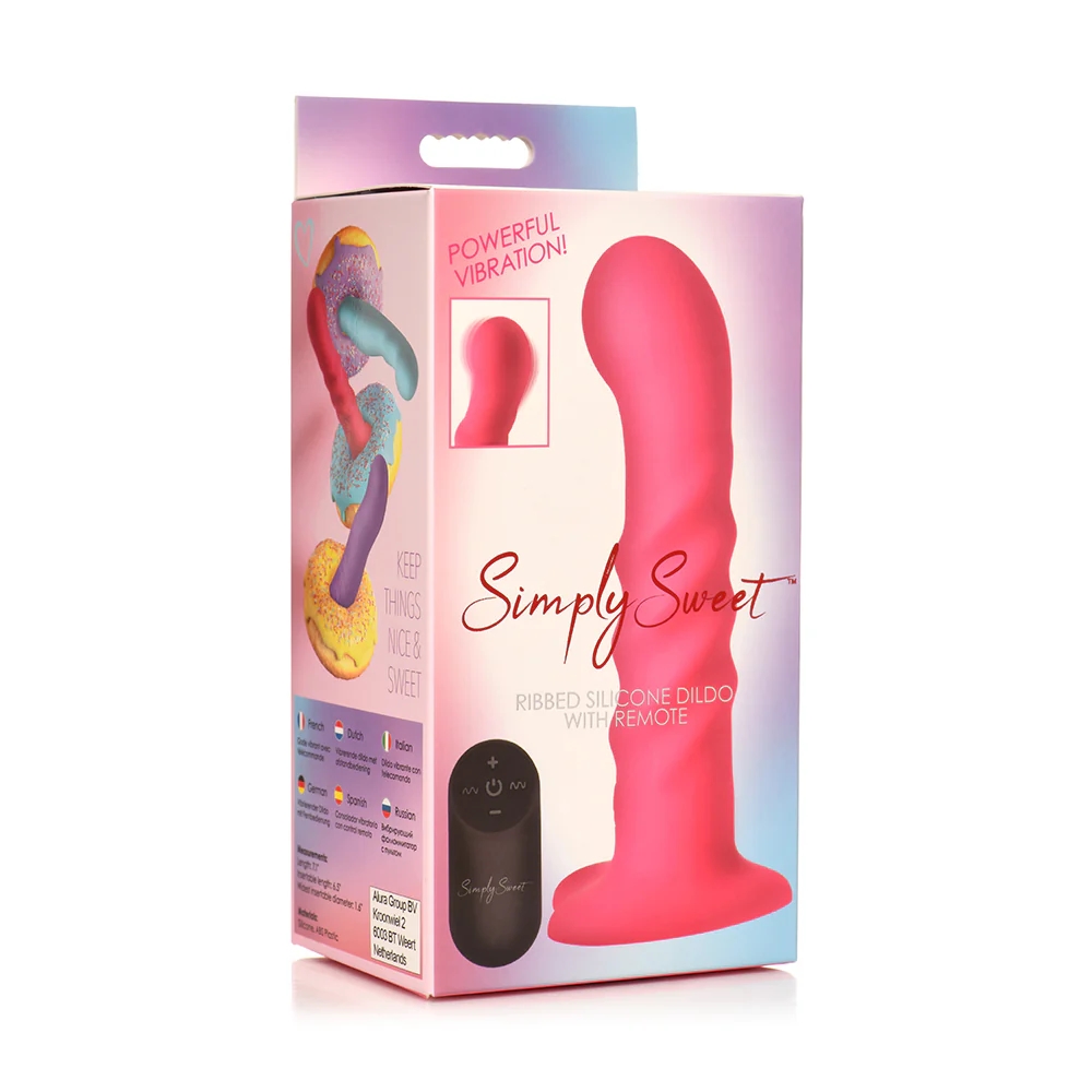 7 in. Ribbed Silicone Vibrating Dildo with Remote Pink