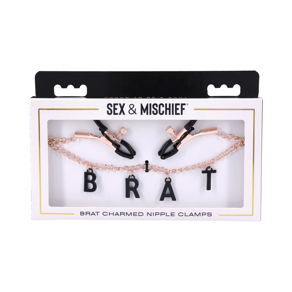 Brat Charmed Adjustable Nipple Clamps with Rose Gold Chain