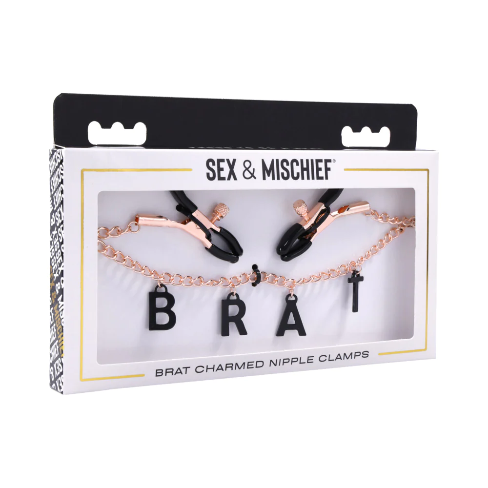 Brat Charmed Adjustable Nipple Clamps with Rose Gold Chain