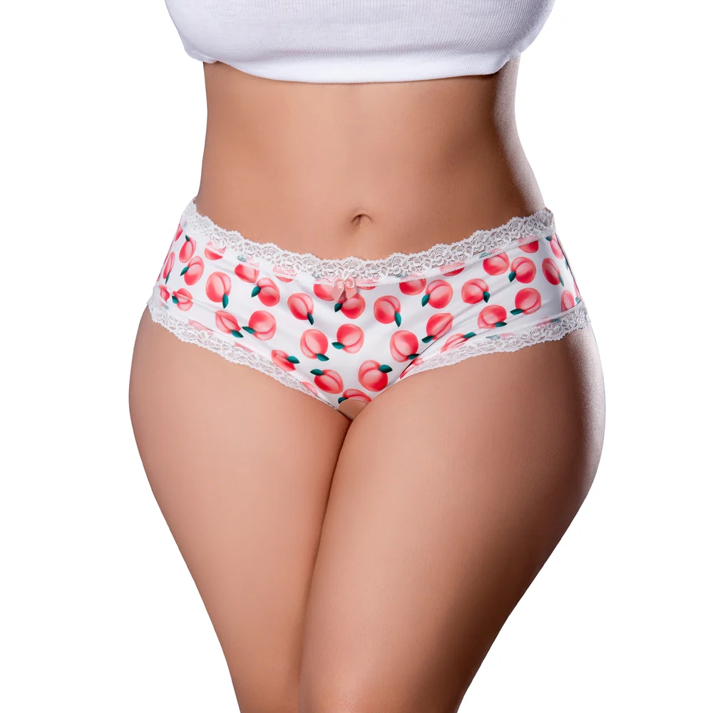 Magic Silk Sweet Treats Crotchless Boy Short with Lube Peach