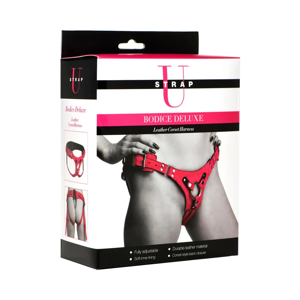 Strap U Bodice Deluxe Leather Corset Strap-On Harness Pink