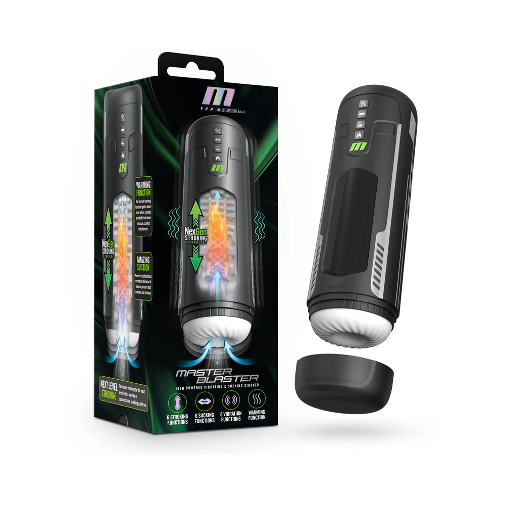 M for Men Master Blaster Suction Vibrating Stroker Black