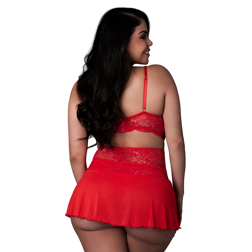 Magic Silk Sugar High Bralette Cincher Skirt & Thong Set Red