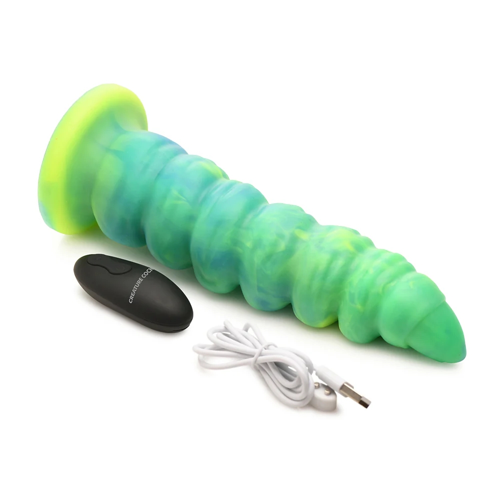 9 in. Squirmer Thrusting & Vibrating Caterpillar-Themed Dildo