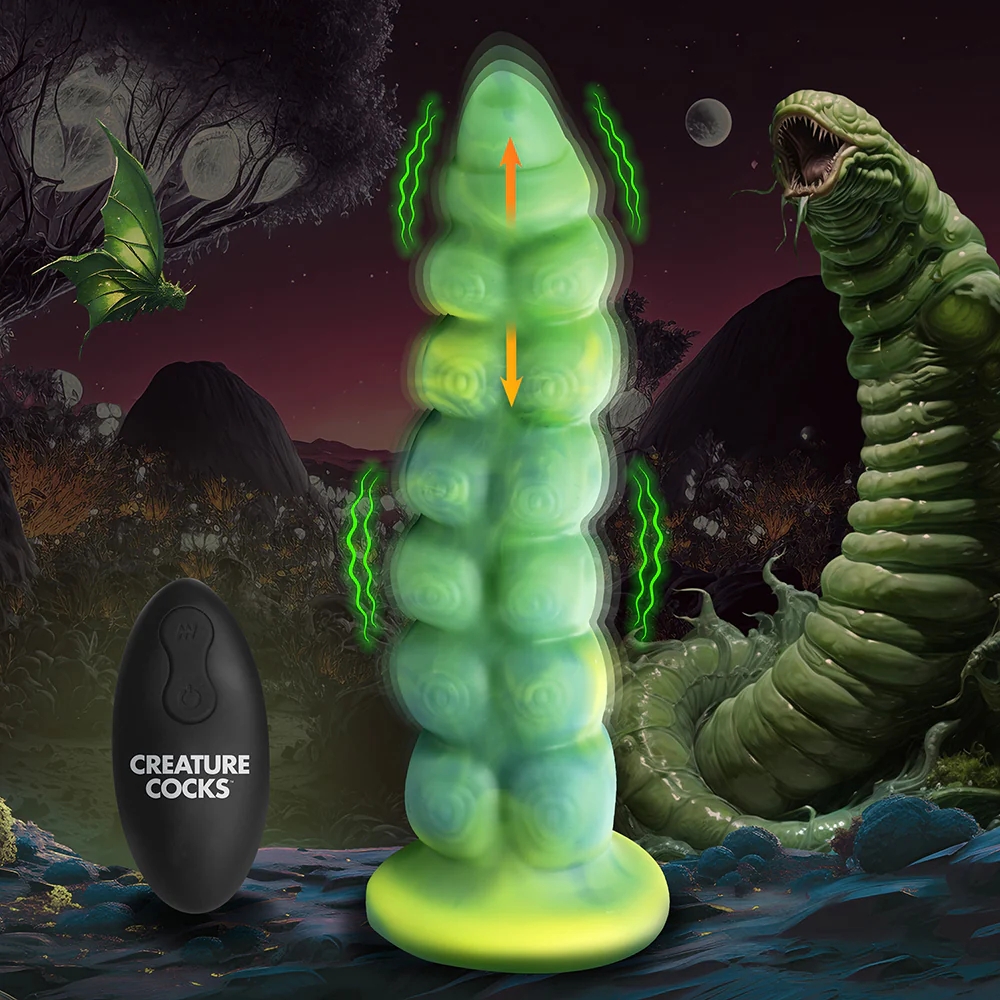9 in. Squirmer Thrusting & Vibrating Caterpillar-Themed Dildo