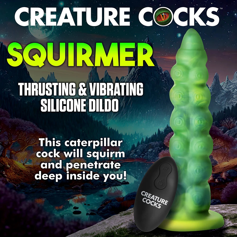9 in. Squirmer Thrusting & Vibrating Caterpillar-Themed Dildo