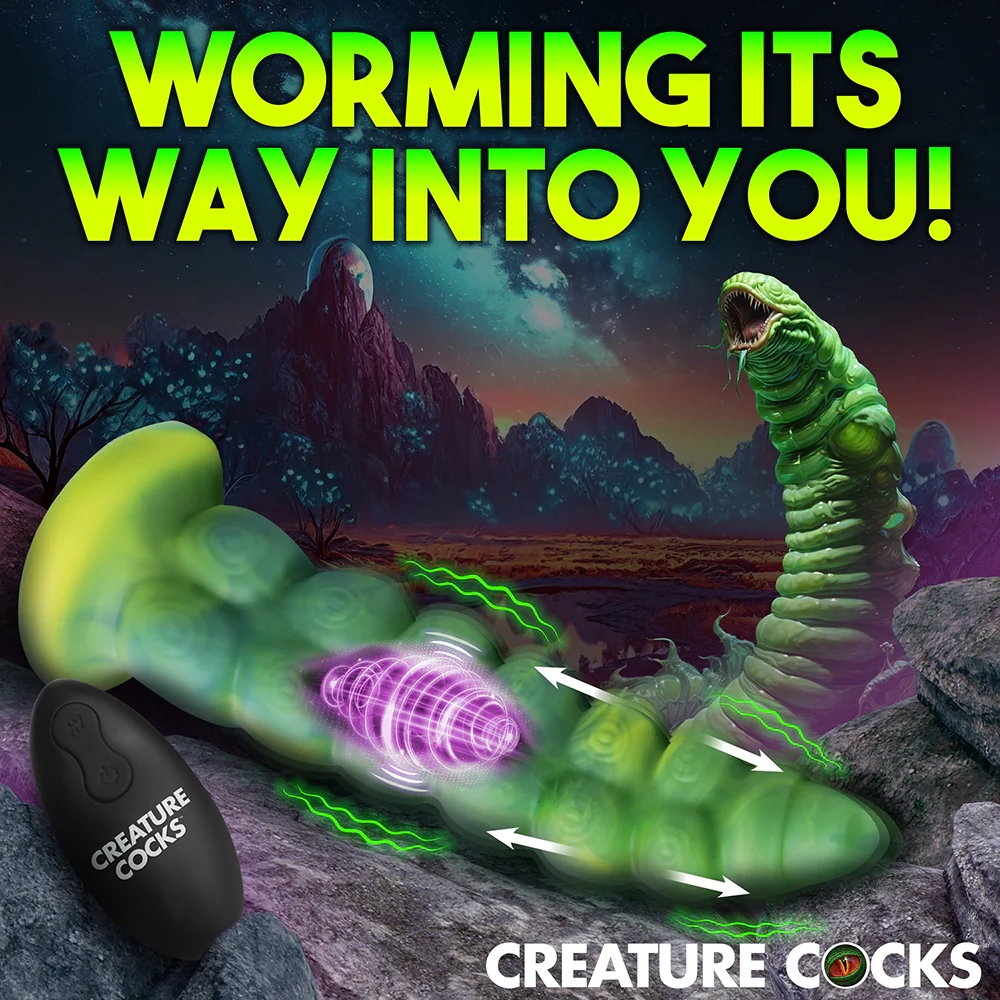 9 in. Squirmer Thrusting & Vibrating Caterpillar-Themed Dildo
