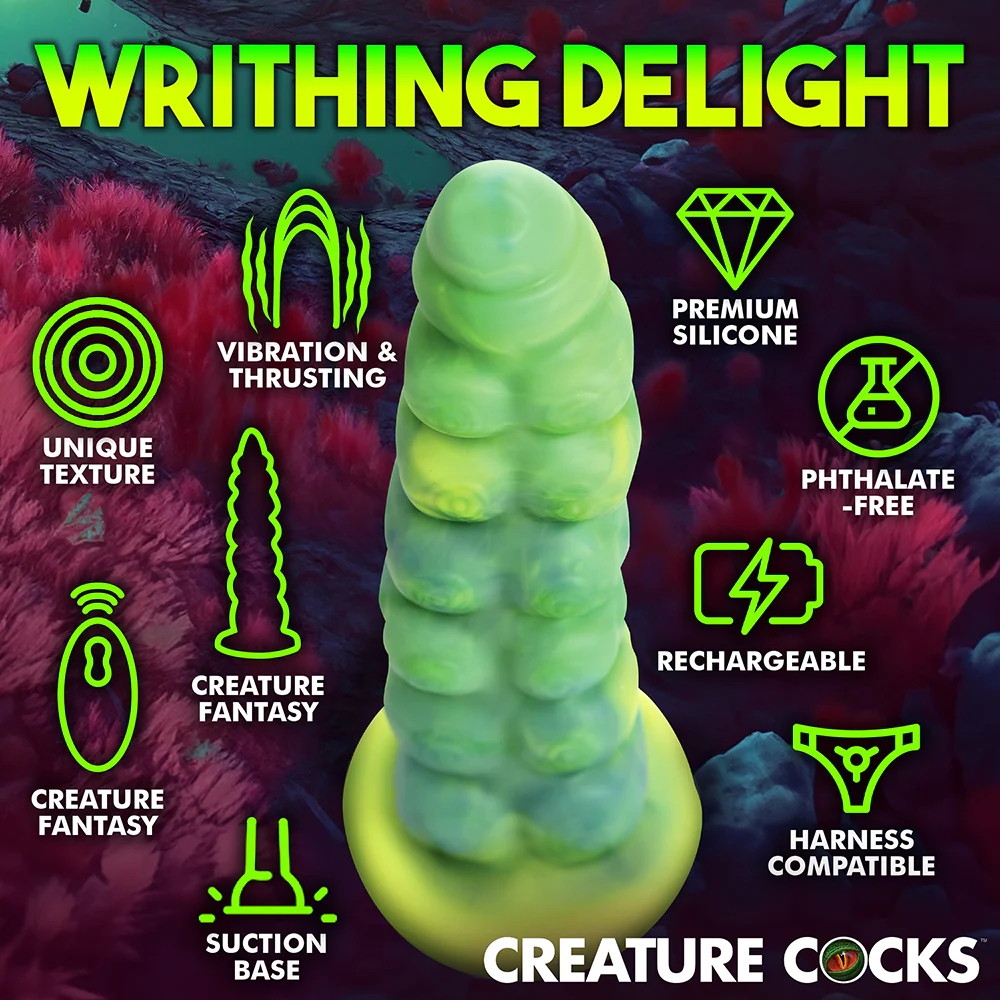 9 in. Squirmer Thrusting & Vibrating Caterpillar-Themed Dildo