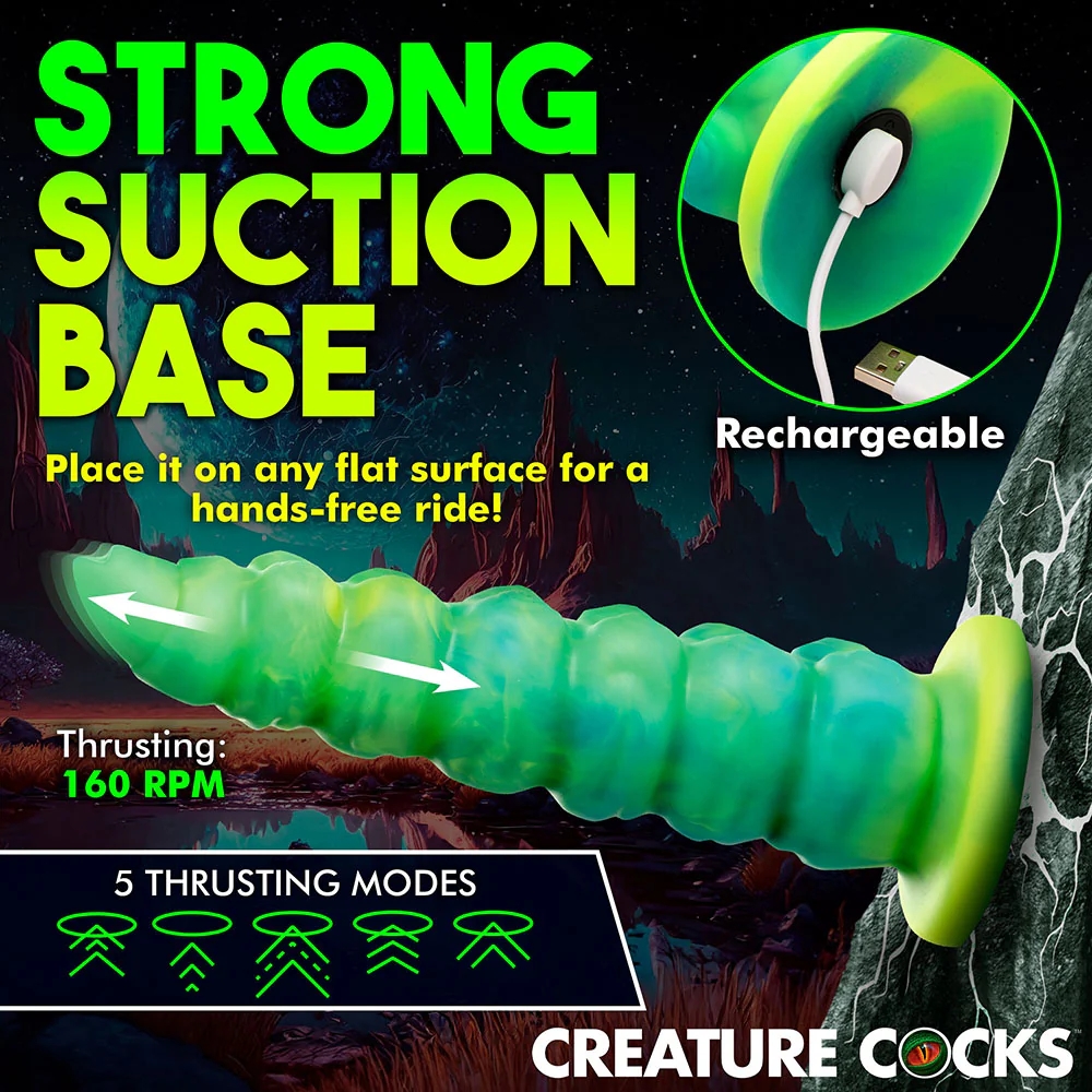 9 in. Squirmer Thrusting & Vibrating Caterpillar-Themed Dildo
