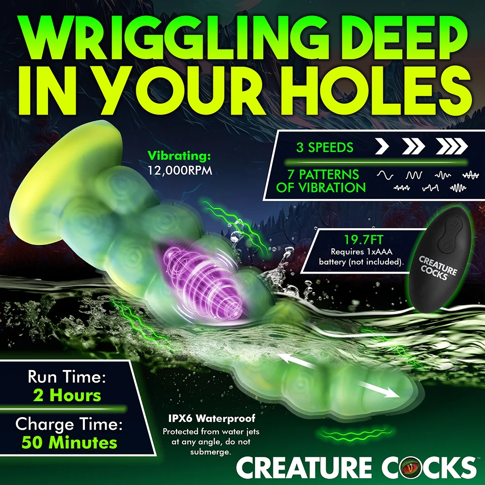 9 in. Squirmer Thrusting & Vibrating Caterpillar-Themed Dildo